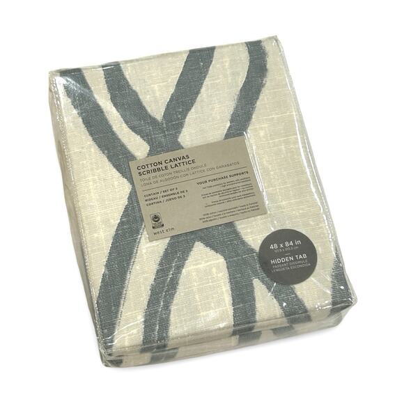 West Elm Other - West Elm Scribble Lattice Cotton Canvas Curtain Set of 2 Ivory & Blue 48" x 84”